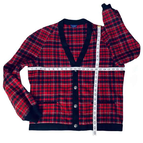 Pendleton Vintage V-neck Wool Sweater in Holiday Tartan Red Plaid. Sz. M - Picture 6 of 8